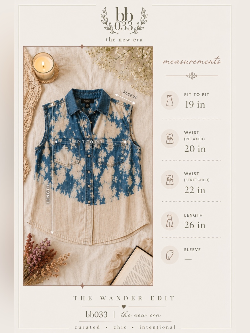2 Haute Blue Tie Dye Sleeveless Button Down Shirt | Size L | Boho Coastal Beach - Picture 3 of 10